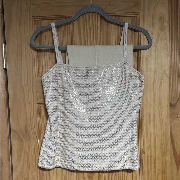 St. John Beige Blazer with matching sequin top Sparkling Silver Details - Picture 8 of 12